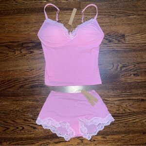 NWT Skims Fits Everybody Women's Pink Push-Up Cami Top & Lace Boyshort Panty